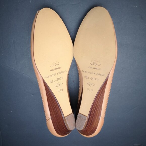 Impressions Ladies Size 8.5 B Tan Made in Brazil Leather Upper Wedge Heel Shoes - Picture 7 of 10